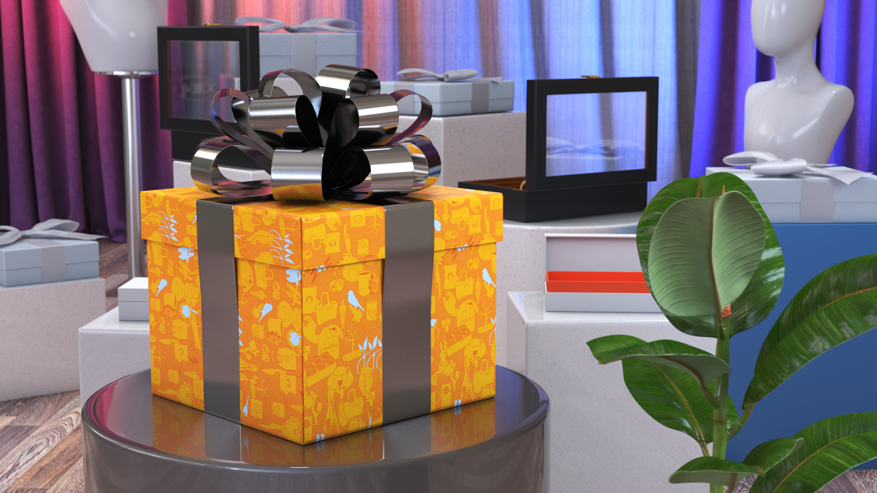 3D Wrapped Gift Box with Shiny Bow