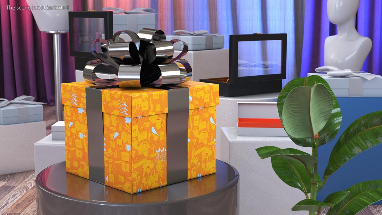 3D Wrapped Gift Box with Shiny Bow