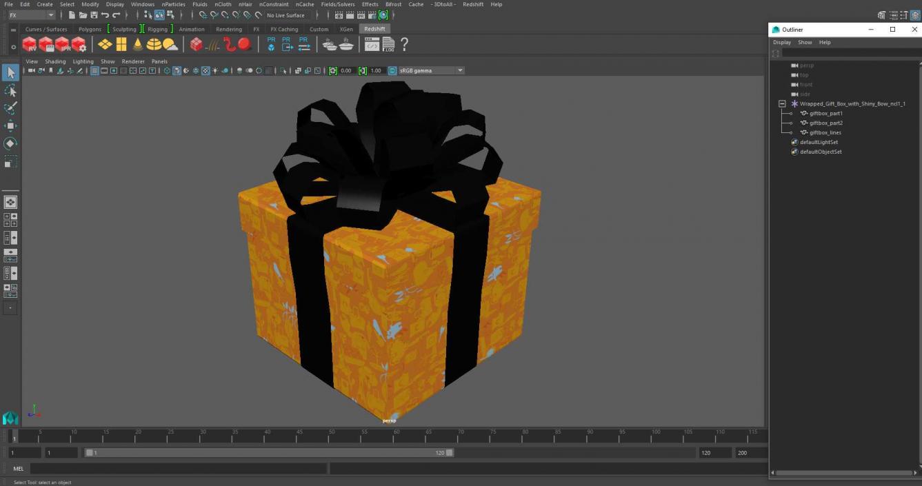 3D Wrapped Gift Box with Shiny Bow