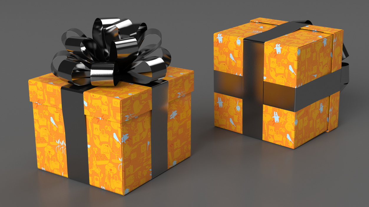 3D Wrapped Gift Box with Shiny Bow