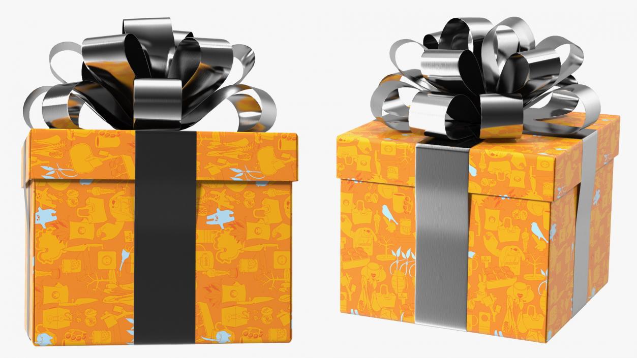 3D Wrapped Gift Box with Shiny Bow