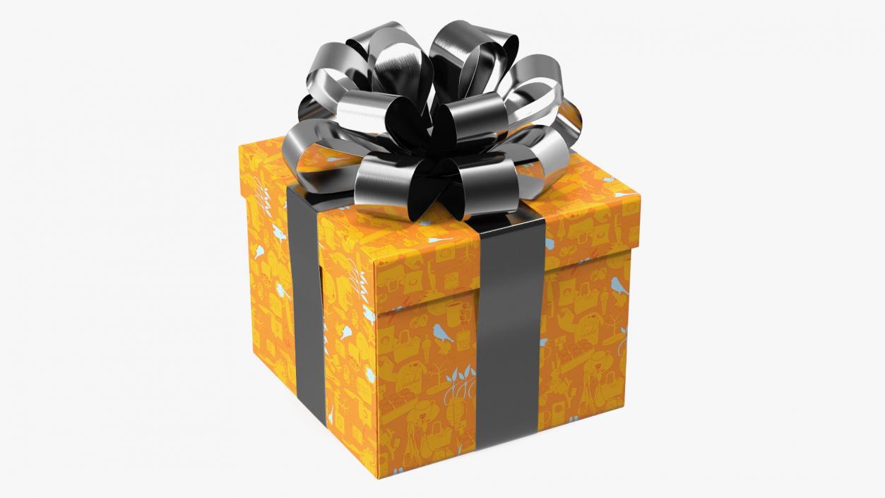 3D Wrapped Gift Box with Shiny Bow