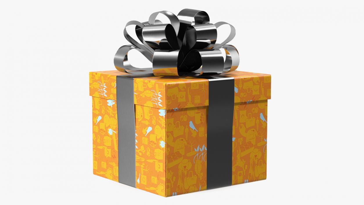 3D Wrapped Gift Box with Shiny Bow