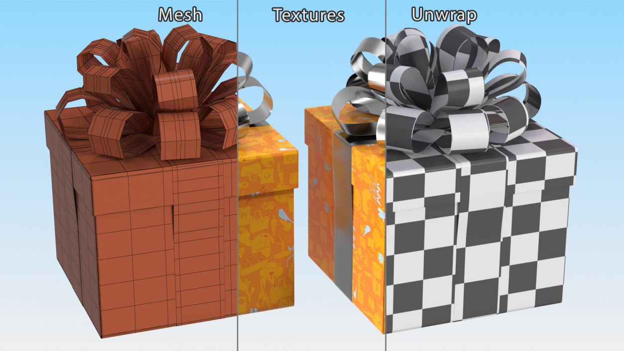 3D Wrapped Gift Box with Shiny Bow