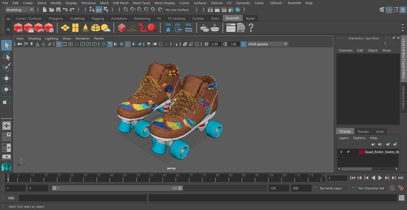 Quad Roller Skates Brown 3D model