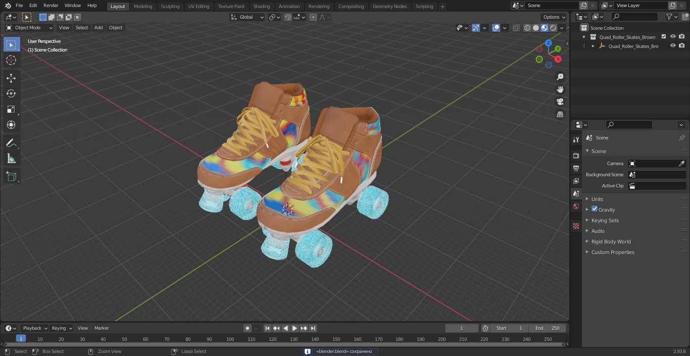 Quad Roller Skates Brown 3D model