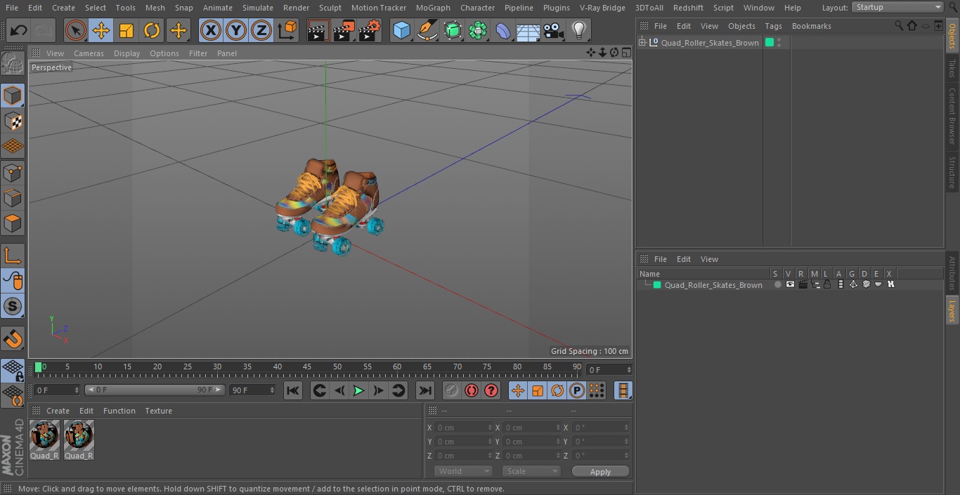 Quad Roller Skates Brown 3D model