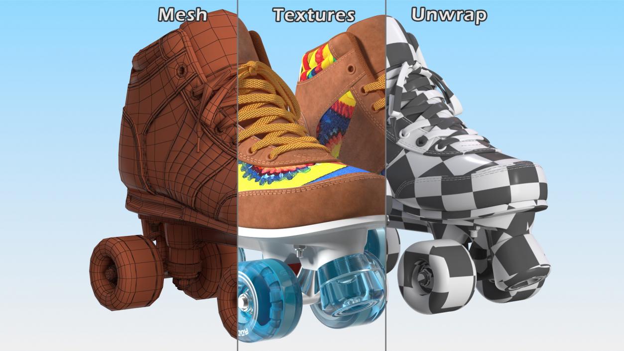 Quad Roller Skates Brown 3D model