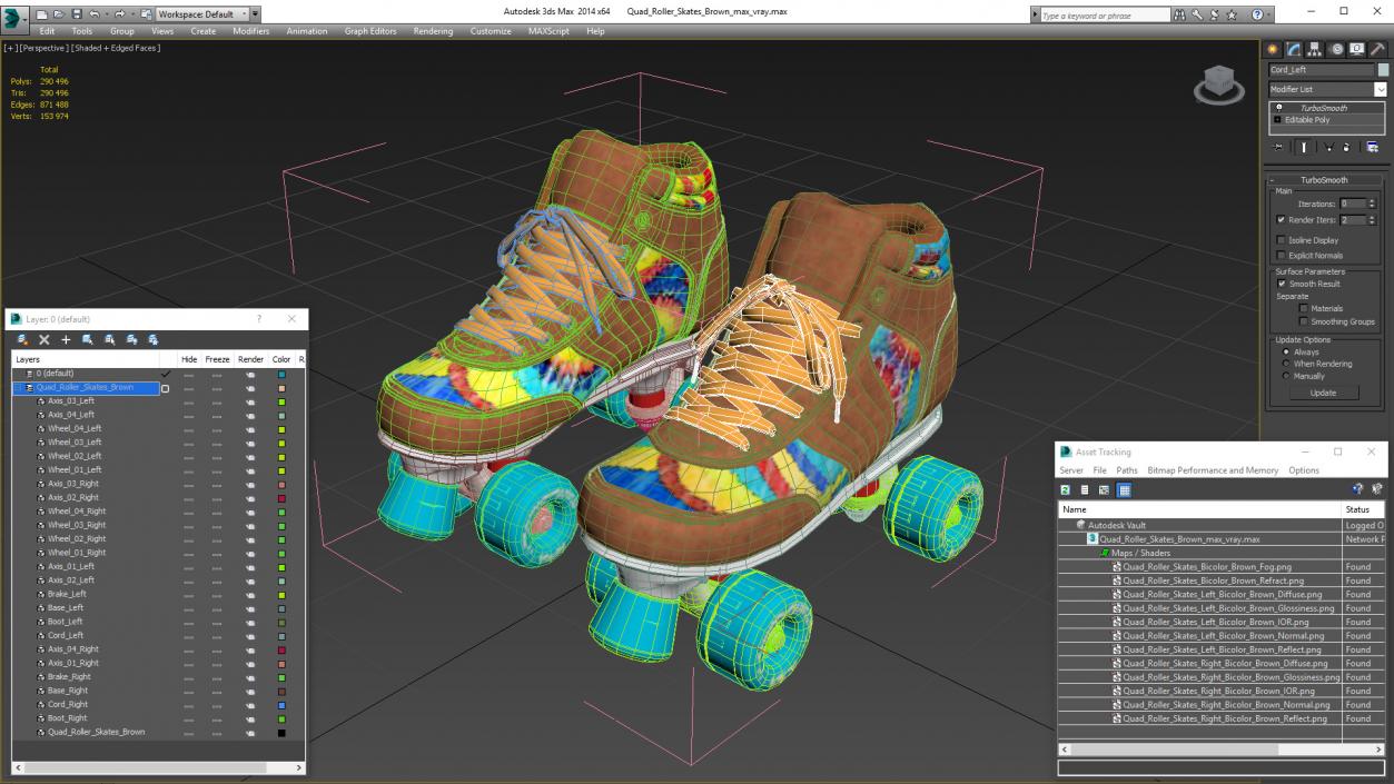 Quad Roller Skates Brown 3D model