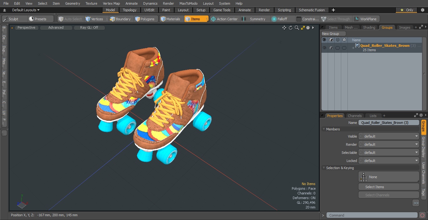 Quad Roller Skates Brown 3D model