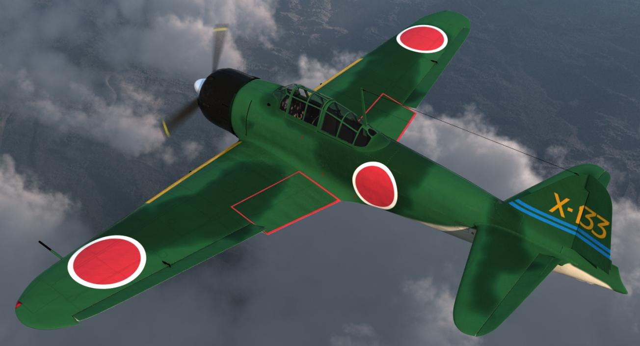 3D Fighter Aircraft A6M Zero Japanese Navy WWII Rigged