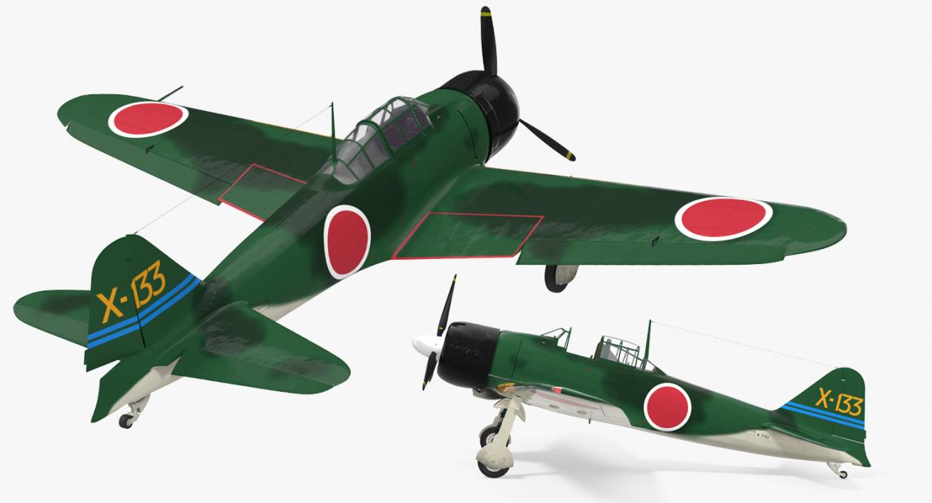 3D Fighter Aircraft A6M Zero Japanese Navy WWII Rigged