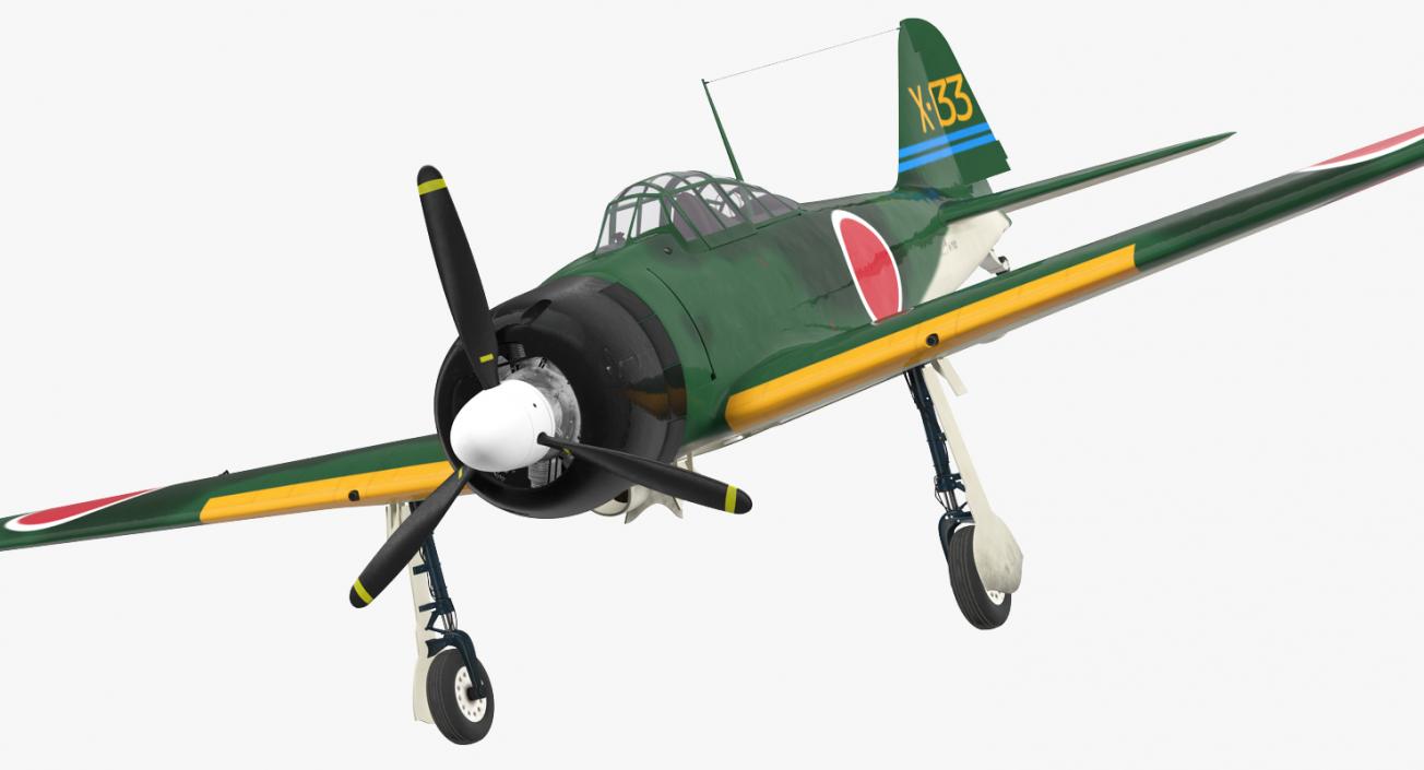 3D Fighter Aircraft A6M Zero Japanese Navy WWII Rigged