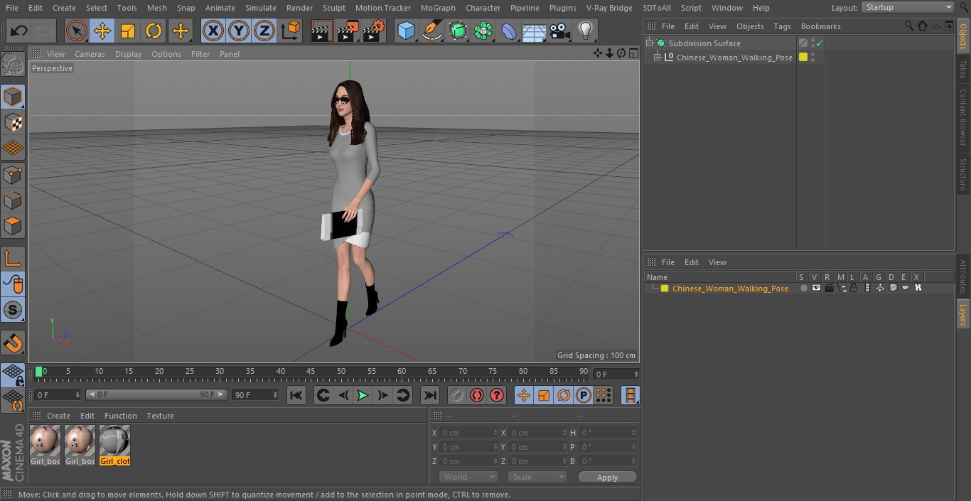 3D Chinese Woman Walking Pose