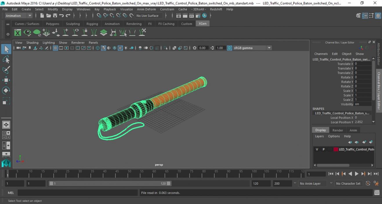 LED Traffic Control Police Baton switched On 3D model