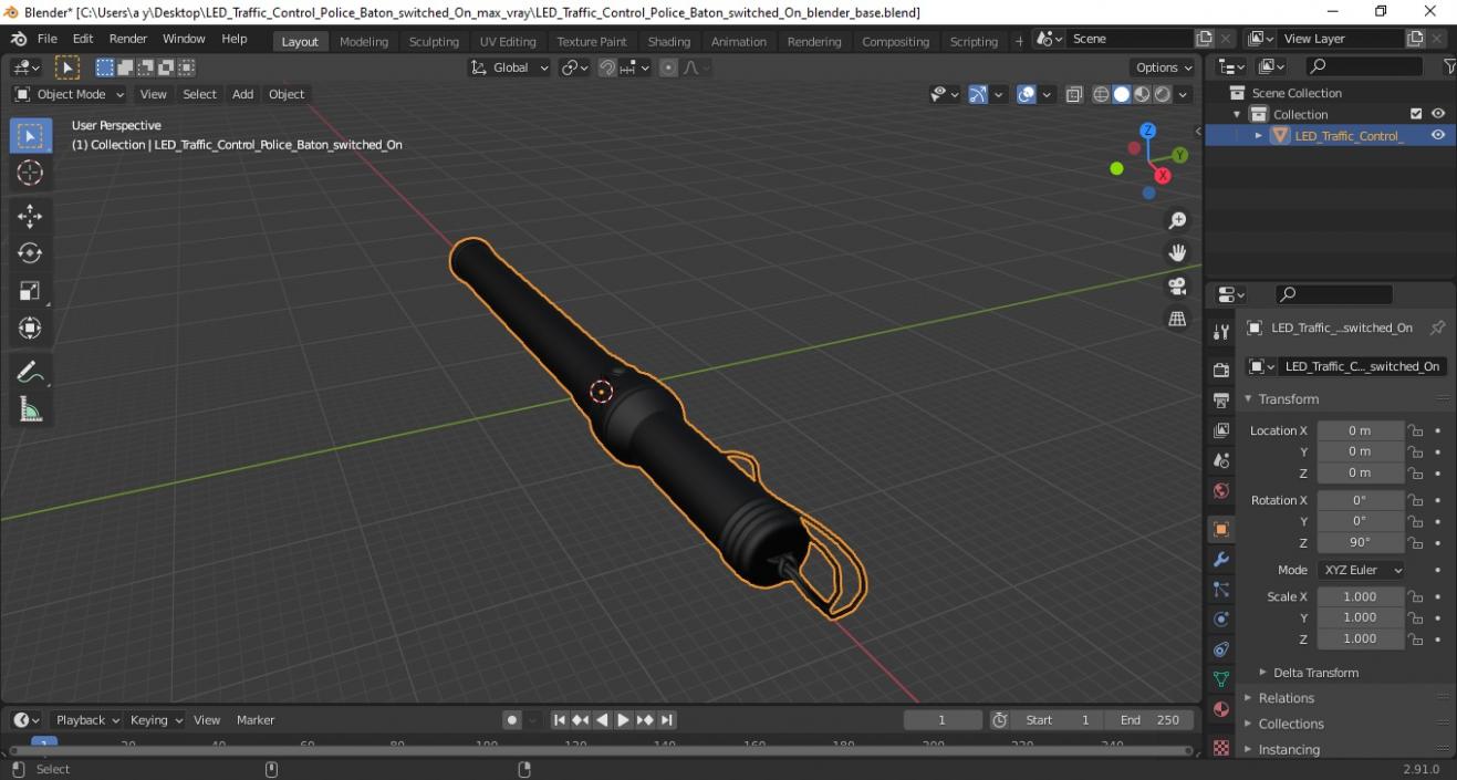 LED Traffic Control Police Baton switched On 3D model