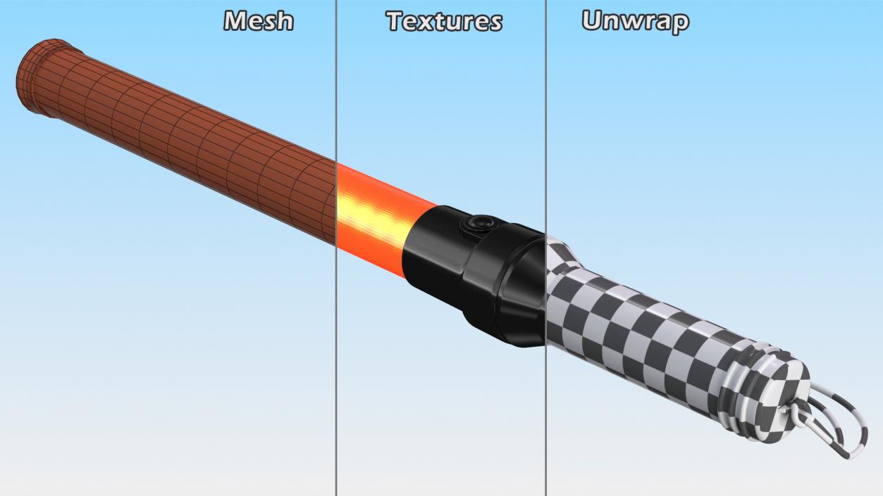 LED Traffic Control Police Baton switched On 3D model