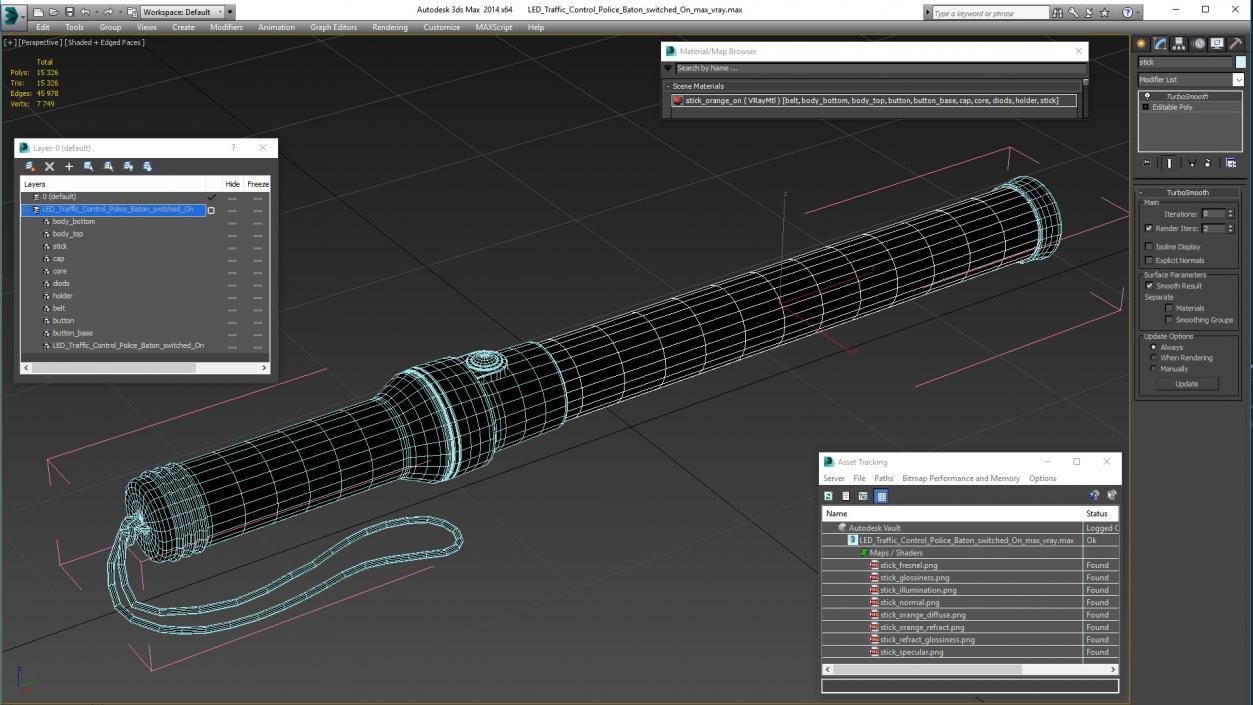 LED Traffic Control Police Baton switched On 3D model