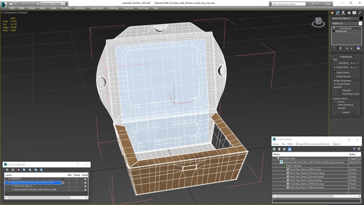 Opened Kraft Food Box with Window Small 3D model