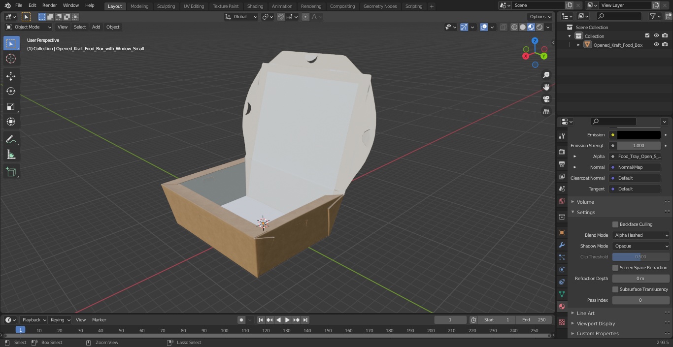 Opened Kraft Food Box with Window Small 3D model