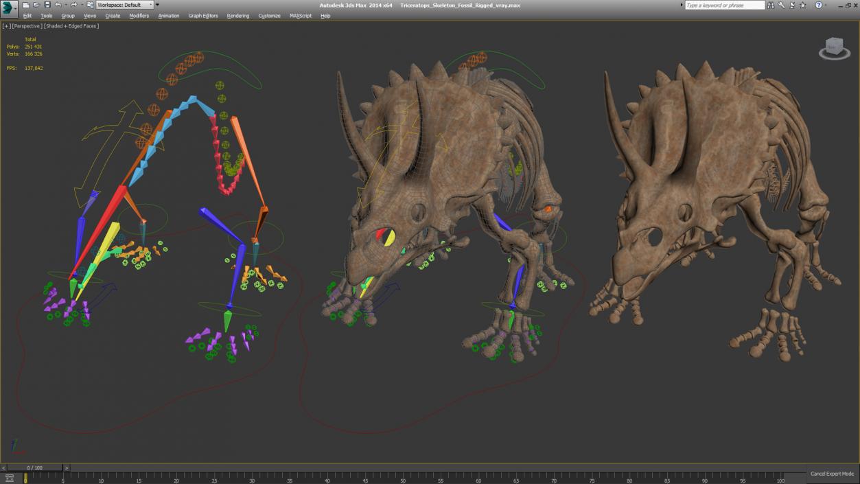 Triceratops Skeleton Fossil Rigged 3D model