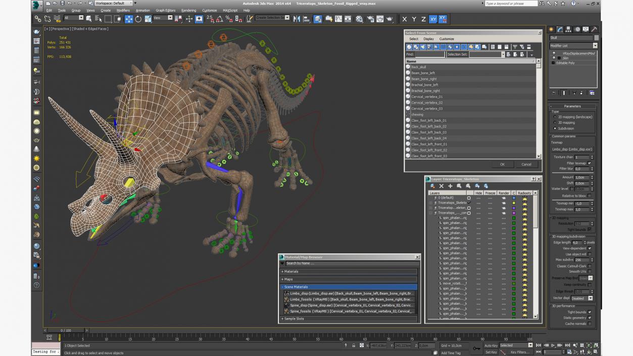 Triceratops Skeleton Fossil Rigged 3D model