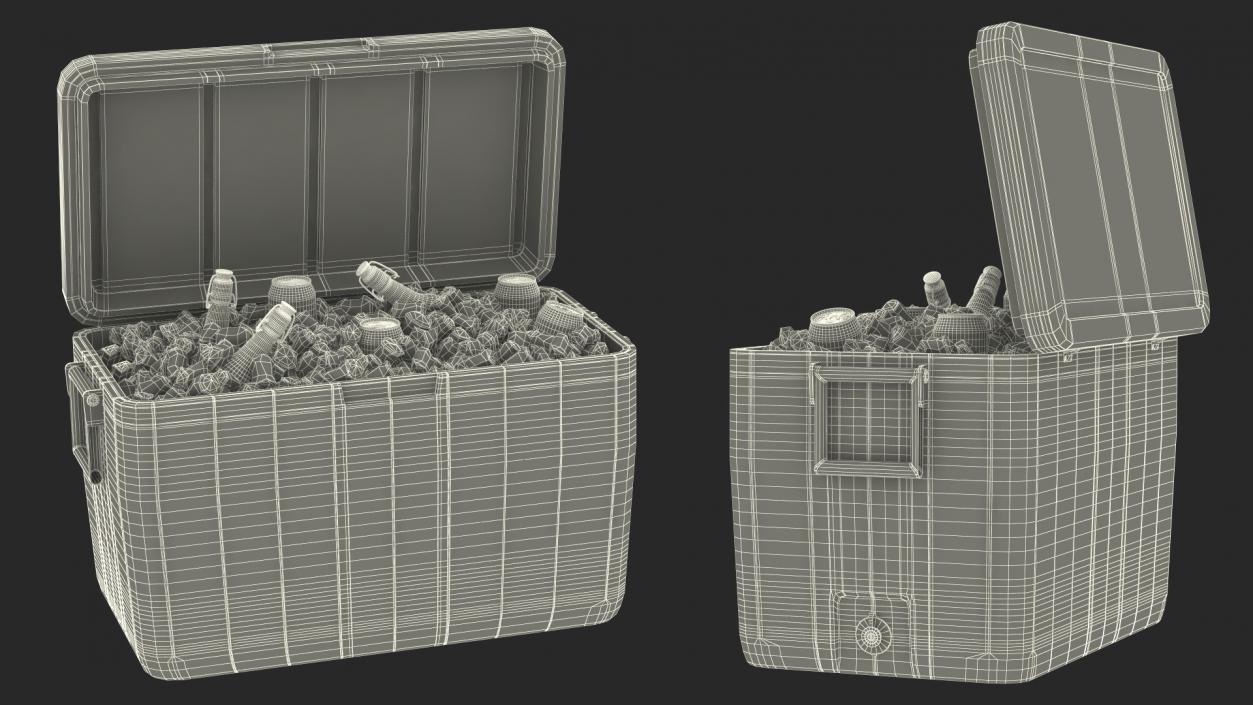 3D model 48-Quart Cooler Red with Ice and Bottles