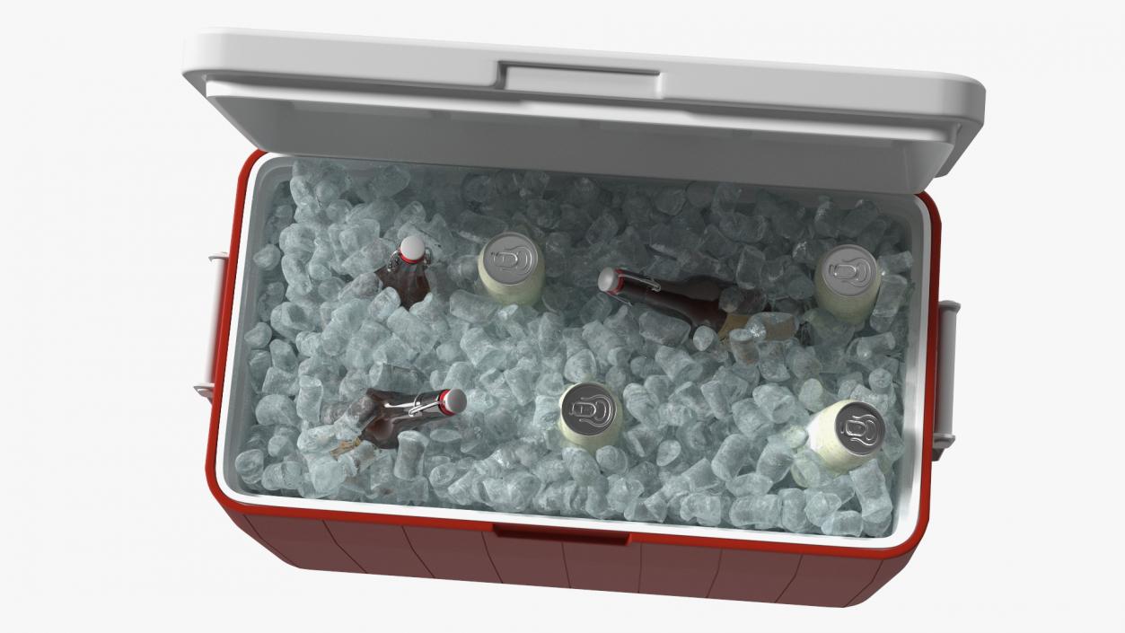 3D model 48-Quart Cooler Red with Ice and Bottles