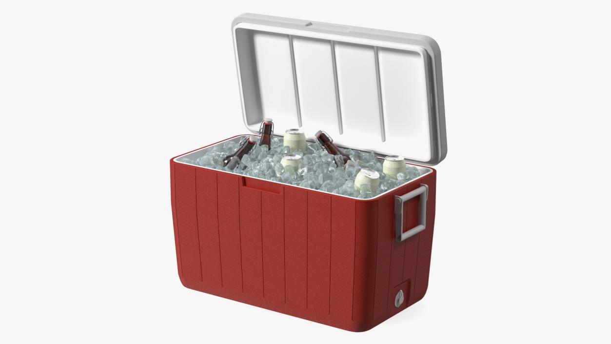 3D model 48-Quart Cooler Red with Ice and Bottles