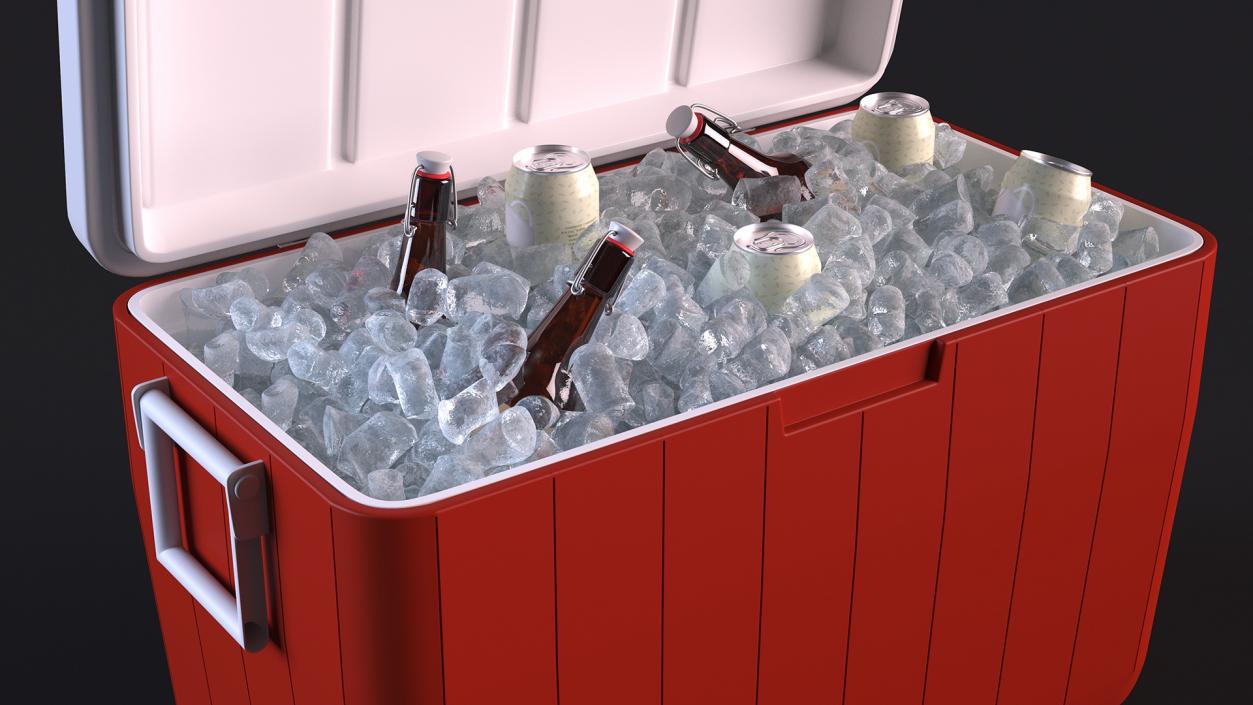 3D model 48-Quart Cooler Red with Ice and Bottles