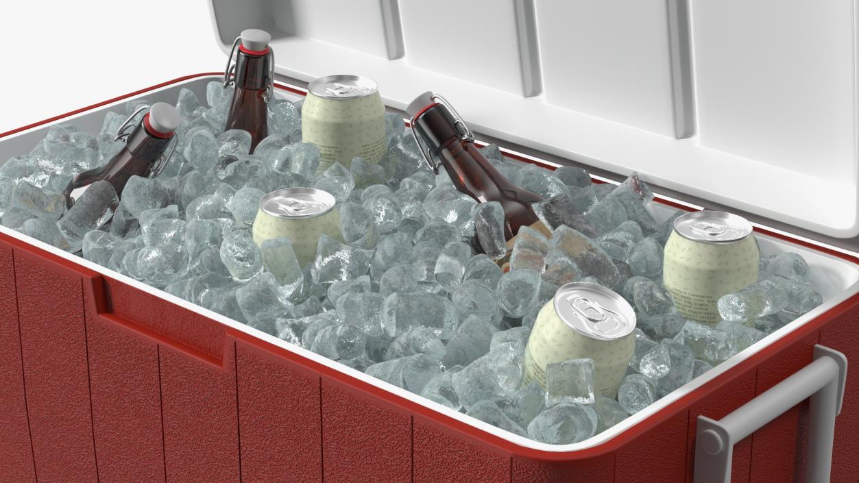 3D model 48-Quart Cooler Red with Ice and Bottles