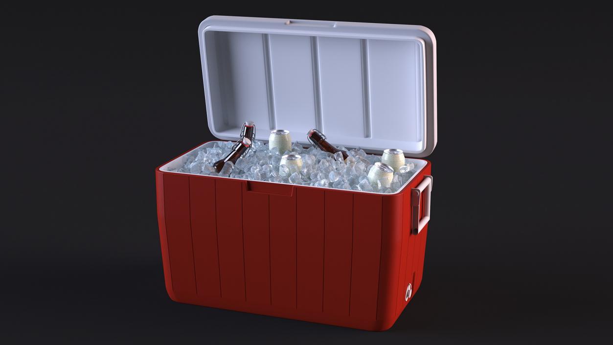 3D model 48-Quart Cooler Red with Ice and Bottles