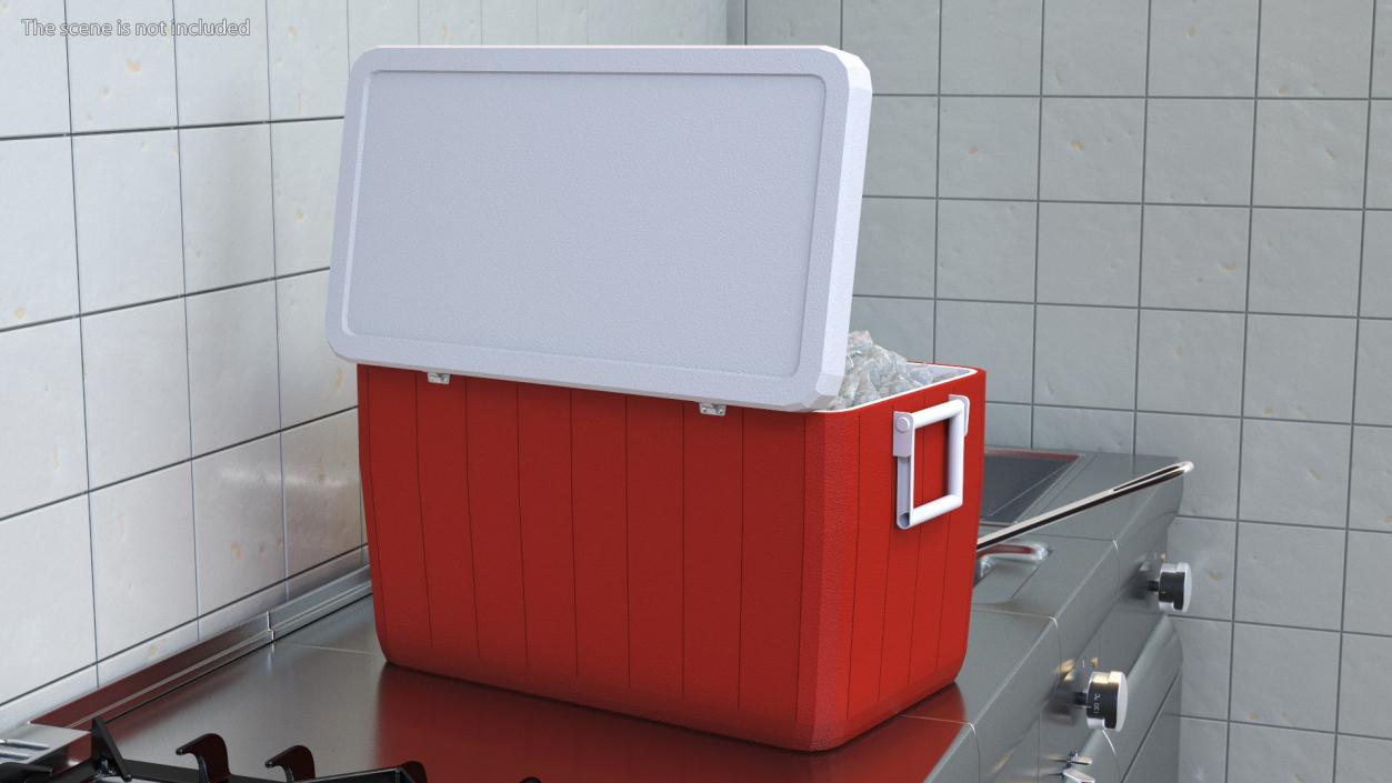 3D model 48-Quart Cooler Red with Ice and Bottles