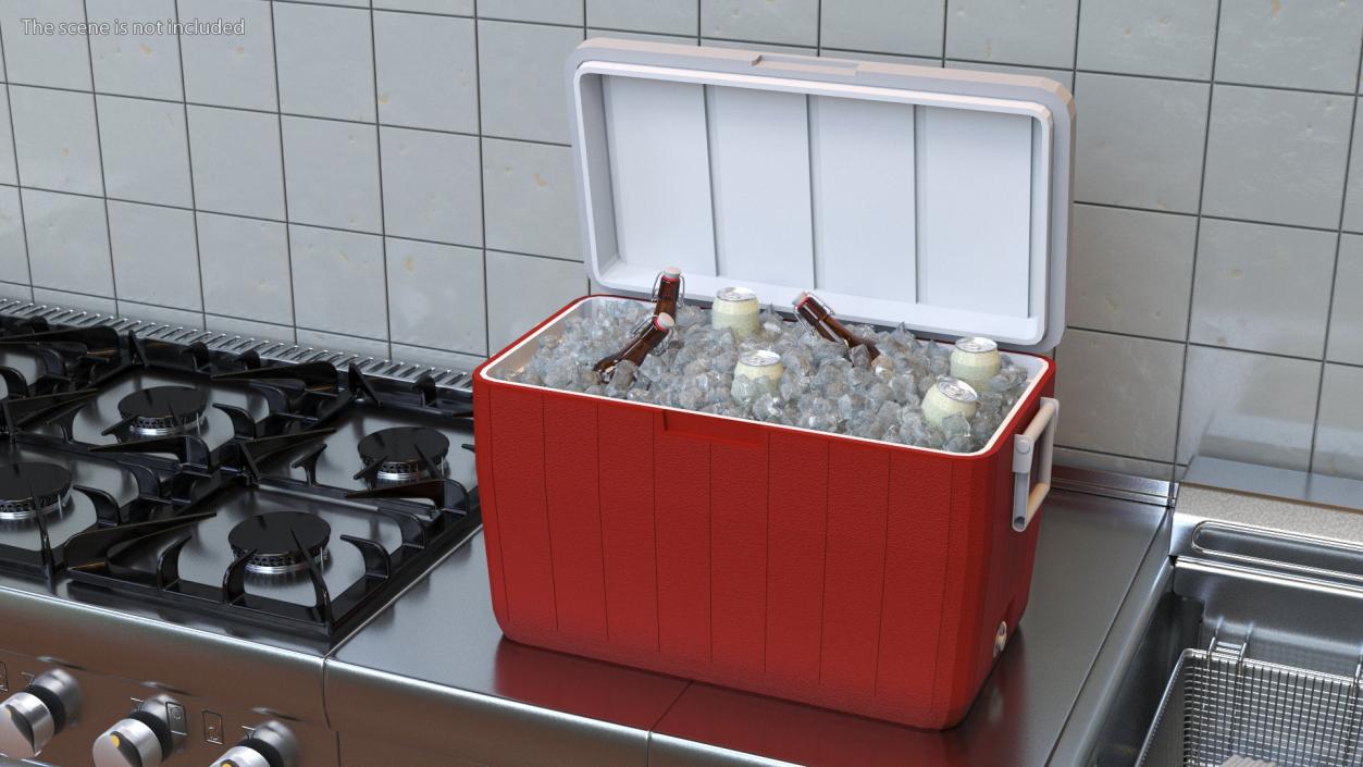 3D model 48-Quart Cooler Red with Ice and Bottles