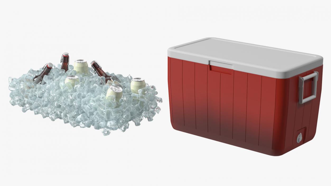 3D model 48-Quart Cooler Red with Ice and Bottles