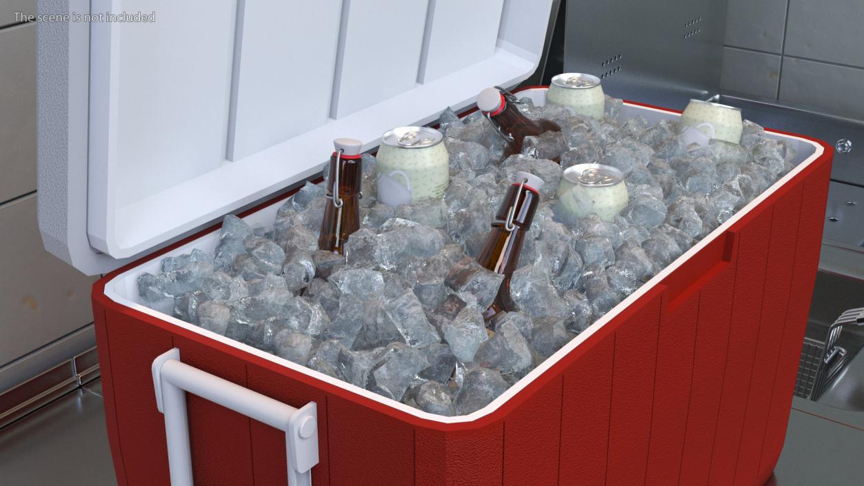 3D model 48-Quart Cooler Red with Ice and Bottles