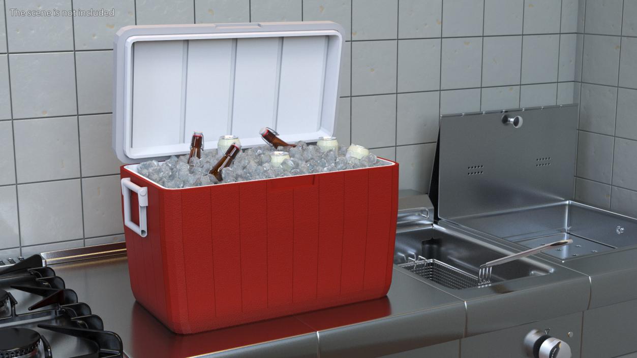 3D model 48-Quart Cooler Red with Ice and Bottles