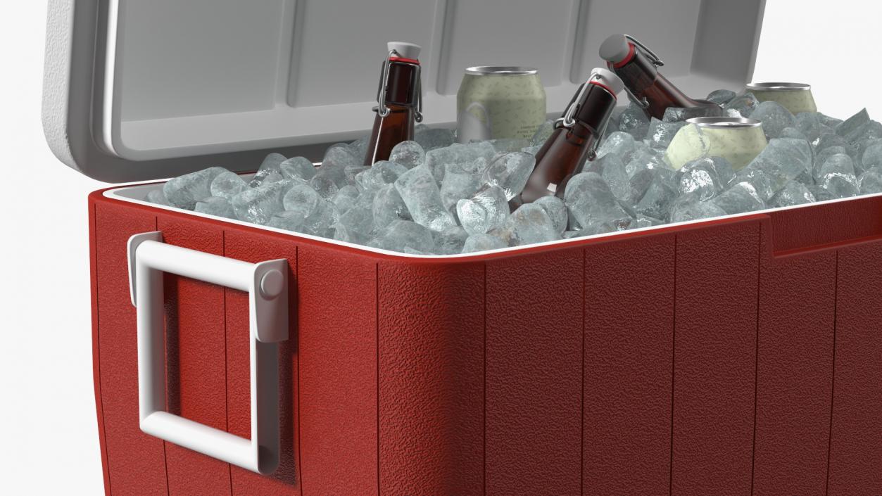 3D model 48-Quart Cooler Red with Ice and Bottles