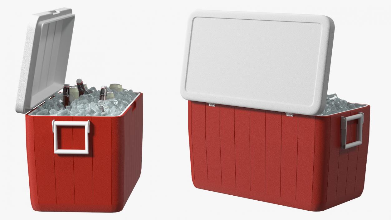 3D model 48-Quart Cooler Red with Ice and Bottles