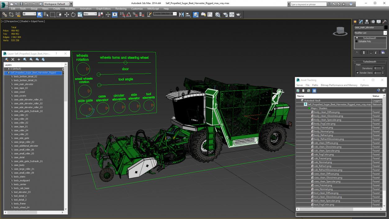 Self Propelled Sugar Beet Harvester Rigged 3D