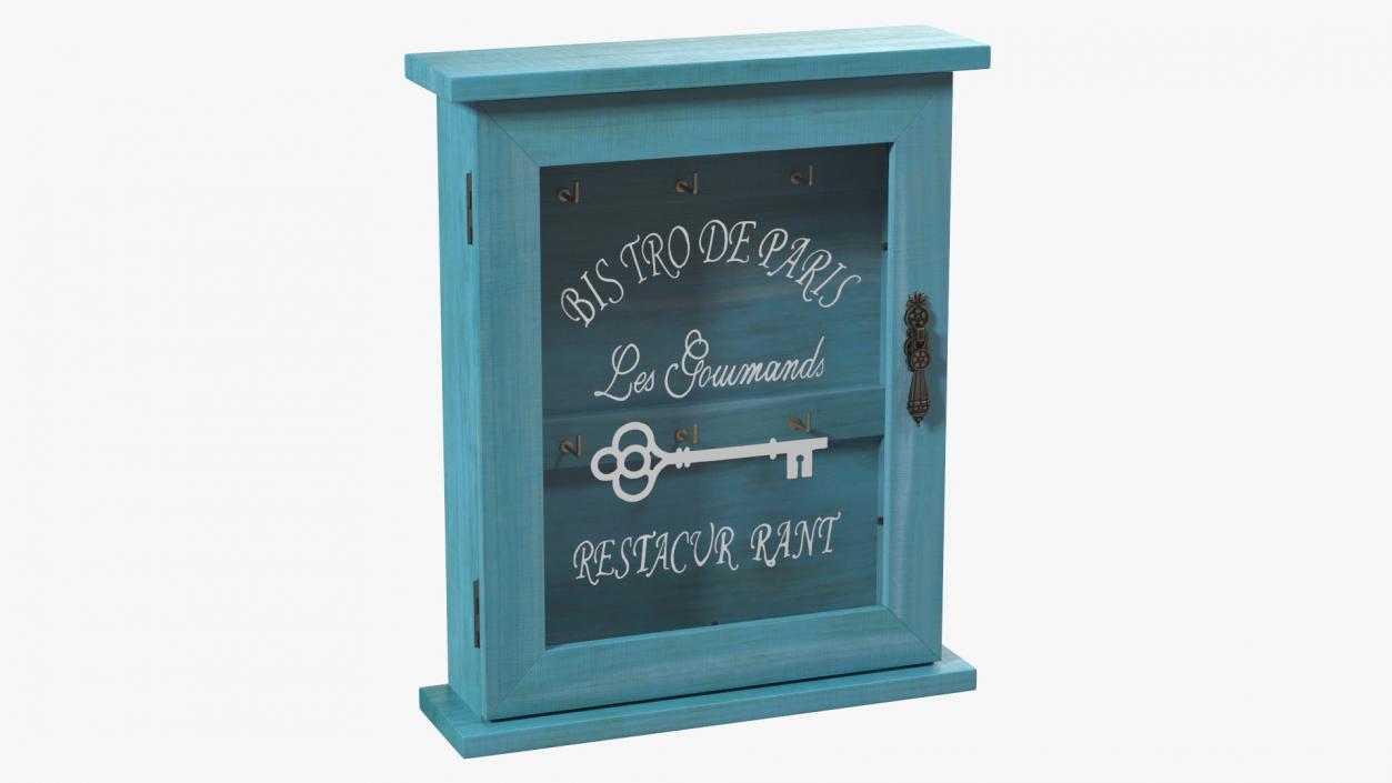 3D Pastoral Style Wooden Key Holder Box Blue