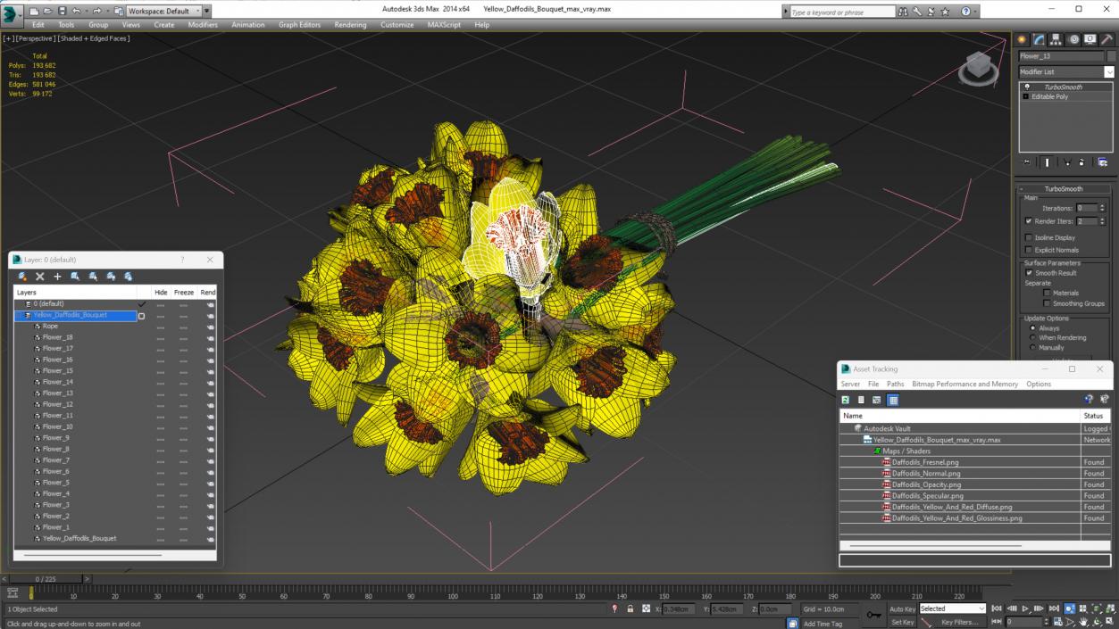 Yellow Daffodils Bouquet 3D model