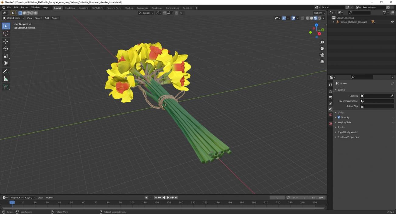 Yellow Daffodils Bouquet 3D model