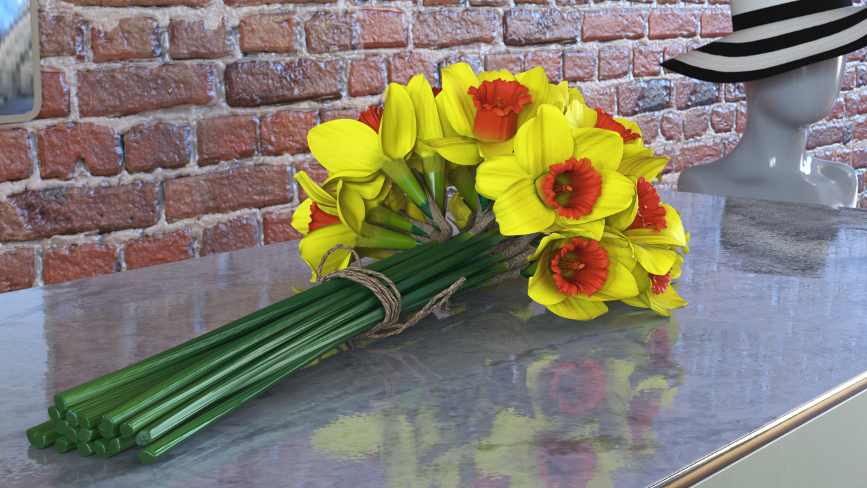 Yellow Daffodils Bouquet 3D model