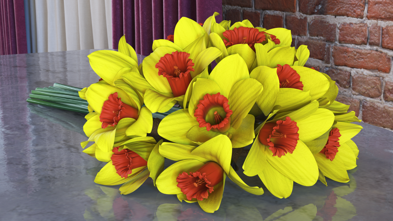 Yellow Daffodils Bouquet 3D model