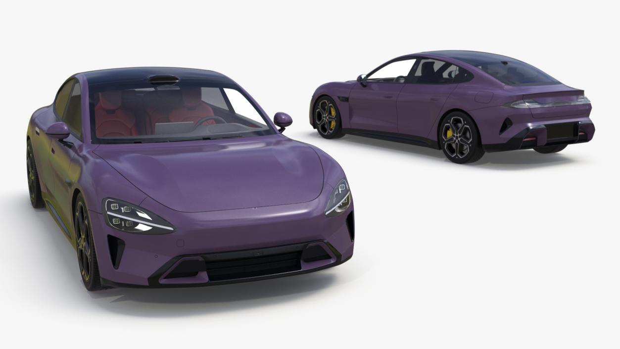 3D Electric Car Sedan Purple Simplified