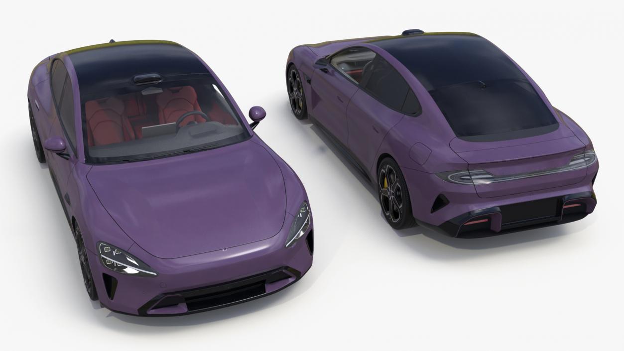 3D Electric Car Sedan Purple Simplified