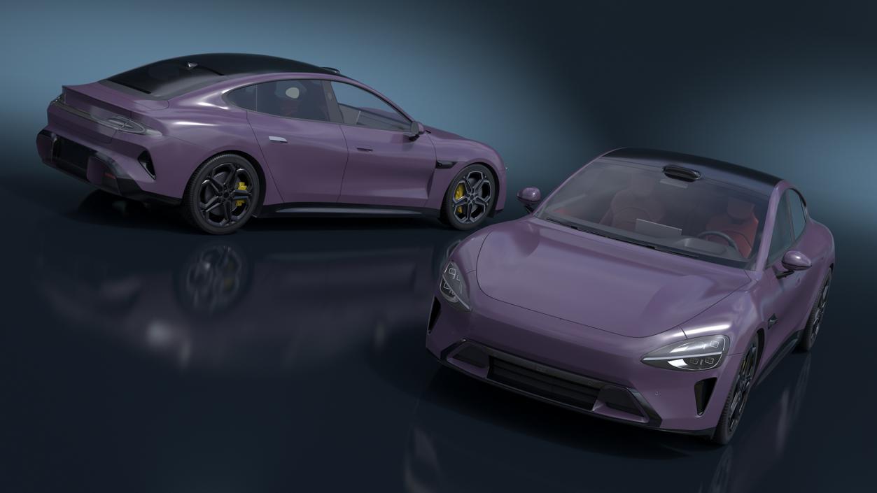 3D Electric Car Sedan Purple Simplified