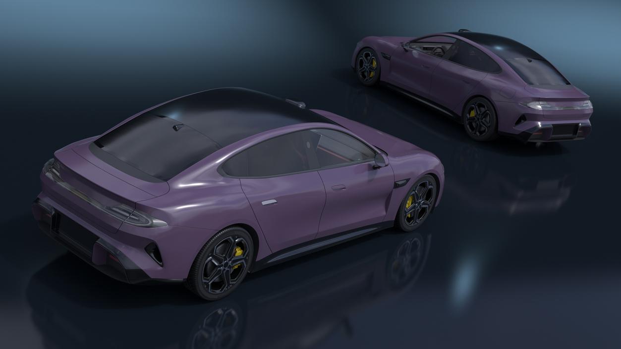 3D Electric Car Sedan Purple Simplified