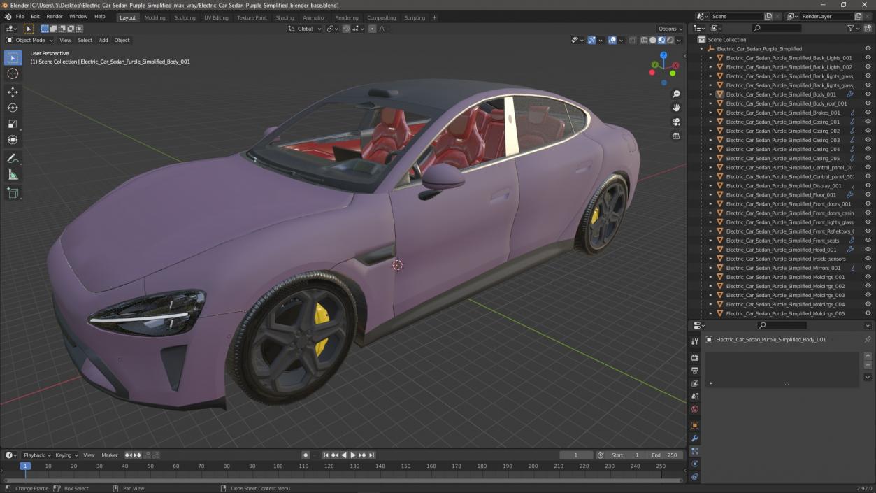 3D Electric Car Sedan Purple Simplified